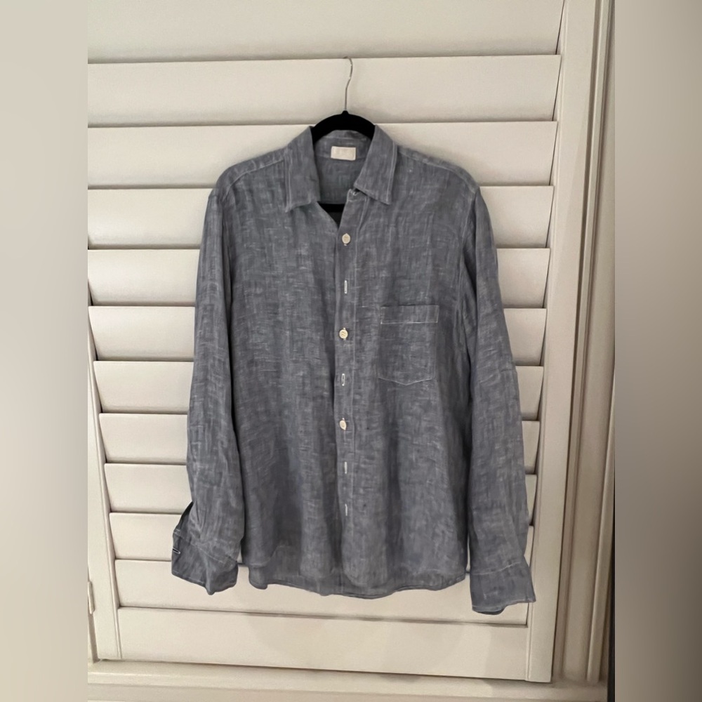 Beautiful denim linen shirt by CP shades; long button down S